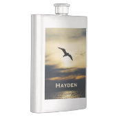 Vogel Flying Silhouette Sunset Personalisiert Flachmann (Rechts)