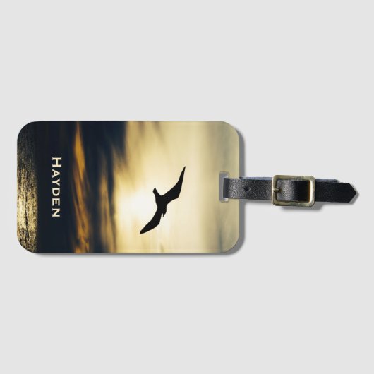Vogel Flying Silhouette Sunset Personalisiert Gepäckanhänger (Vorderseite (Horizontal))