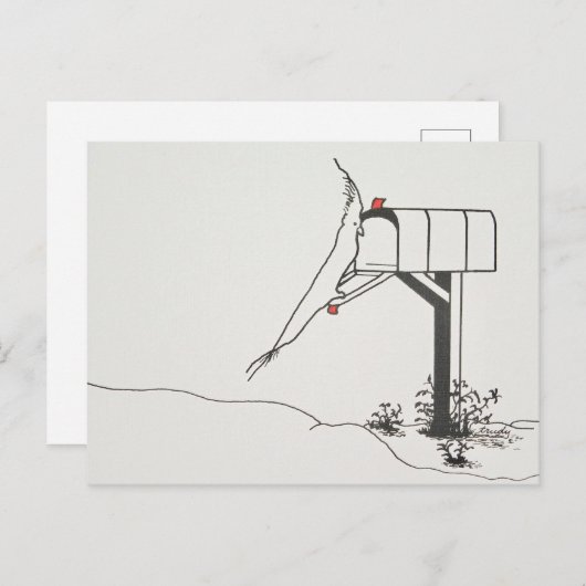 Vogel Gewartet für E-Mail an der Mailbox Postkarte (Vorne/Hinten)
