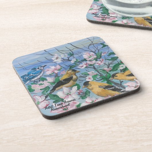 Vögel Handgemalte Originalkunst Getränkeuntersetzer (Linke Seite)