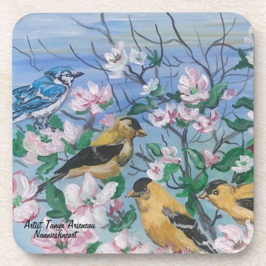 Vögel Handgemalte Originalkunst Getränkeuntersetzer (Vorderseite)