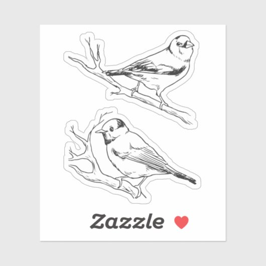 Vögel handgezeichnet schwarz & weiß Moderne Natur Aufkleber (Blatt)