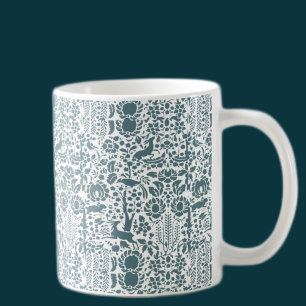 Vogel, Hirsch, Baum, vintage Volkskunstmuster Kaffeetasse