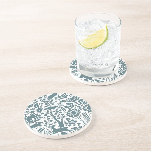 Vögel, Hirsche, Baumfollikelmuster Getränkeuntersetzer (Seite)