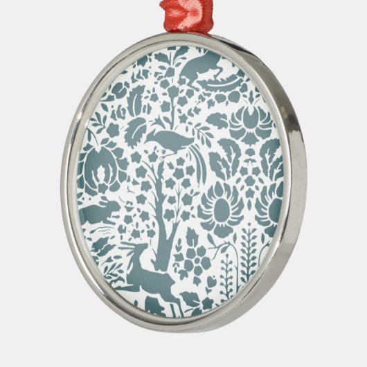 Vögel, Hirsche, Baumfollikelmuster Silbernes Ornament (Links)