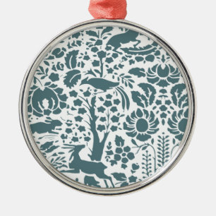 Vögel, Hirsche, Baumfollikelmuster Silbernes Ornament