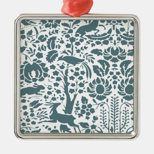 Vögel, Hirsche, Baumfollikelmuster Silbernes Ornament (Vorne)