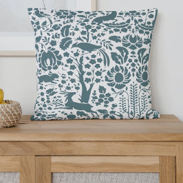 Vögel, Hirsche, Blumendamast Kissen