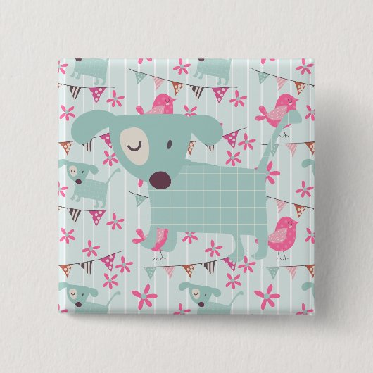 Vögel, Hunde, Banner, Blume Button (Vorderseite)