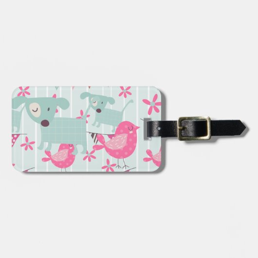 Vögel, Hunde, Banner, Blume Gepäckanhänger (Vorderseite horizontal)