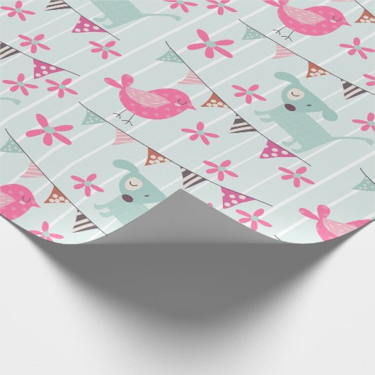 Vögel, Hunde, Banner, Blume Geschenkpapier (Ecke)