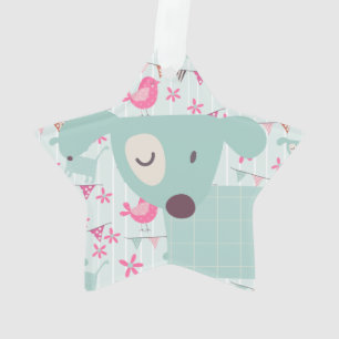 Vögel, Hunde, Banner, Blume Ornament