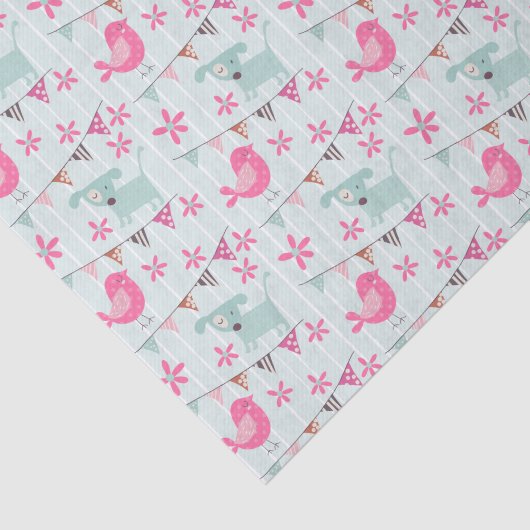 Vögel, Hunde, Banner, Blume Seidenpapier (Ausschnitt)