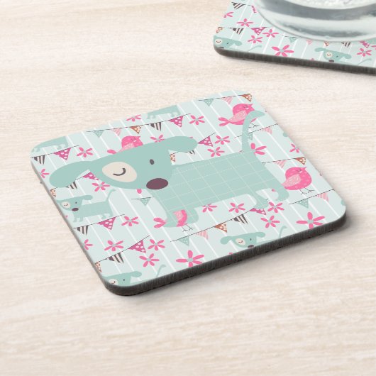 Vögel, Hunde, Fahnen, Blumen Getränkeuntersetzer (Linke Seite)