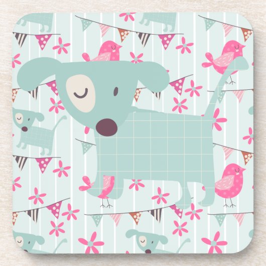 Vögel, Hunde, Fahnen, Blumen Getränkeuntersetzer (Vorderseite)