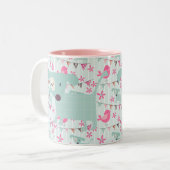 Vögel, Hunde, Fahnen, Blumen Zweifarbige Tasse (Vorderseite Links)