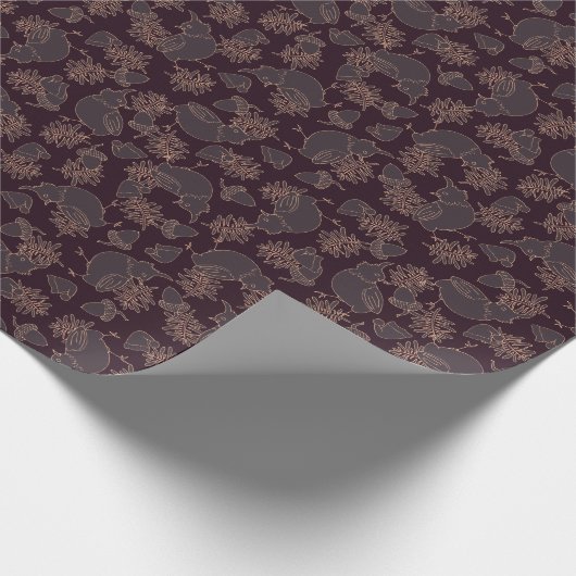 Vögel, Hüte, Eicheln an dunklen Weihnachten Geschenkpapier (Ecke)