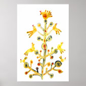 Vögel im Baum Folk Art Wasserfarbe Poster (Vorne)
