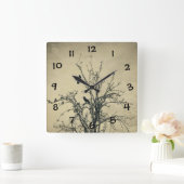 Vögel im Baum - Quadratische Wanduhr (Zuhause)