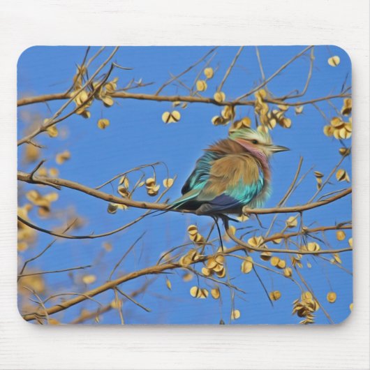 Vogel im Baum und Foto von blauem Himmel Mousepad (Vorne)