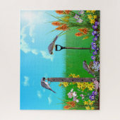 Vögel im Blumengarten | Farblich Puzzle (Vertikal)