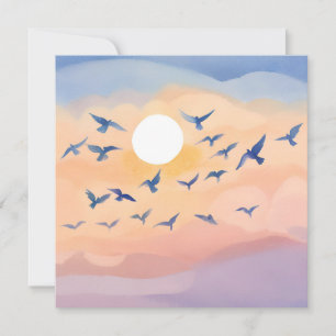 Vögel im Flug   Sonnenuntergang Natur Aquarell   L Dankeskarte
