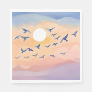Vögel im Flug Sonnenuntergang Natur Aquarell Serviette