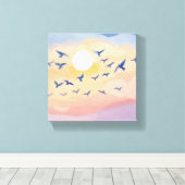 Vögel im Flug | Sonnenuntergang Wasserfarbe Leinwanddruck (Insitu (Holzboden))