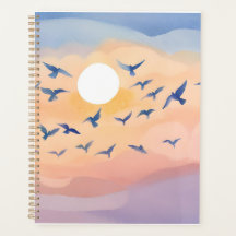 Vögel im Flug | Sonnenuntergang Wasserfarbe