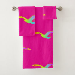 Vogel im Flug Wiederholung von Hot Pink Badhandtuch Set