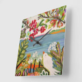 Vögel im Garten Quadratische Wanduhr (Winkel)