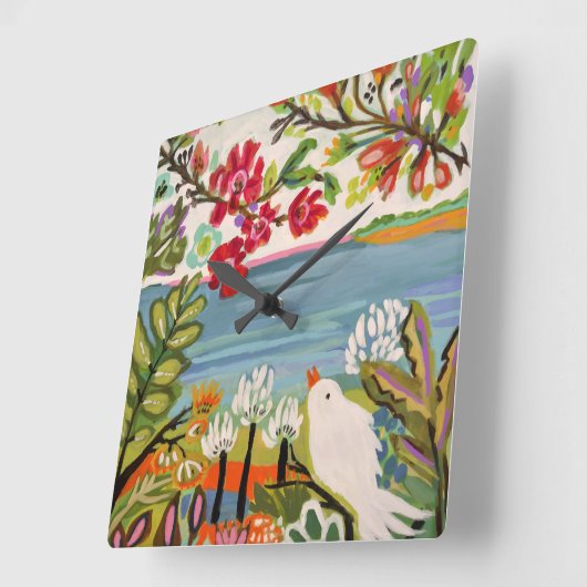 Vögel im Garten Quadratische Wanduhr (Winkel)