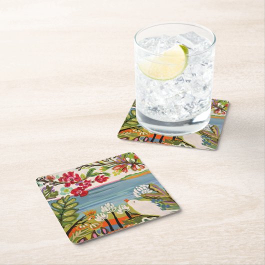 Vögel im Garten Rechteckiger Pappuntersetzer (Vor Ort)