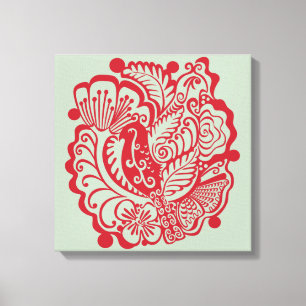 Vögel im Garten (Rot auf Weide) Leinwand drucken