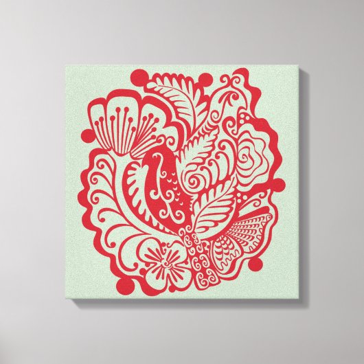 Vögel im Garten (Rot auf Weide) Leinwand drucken (Vorderseite)