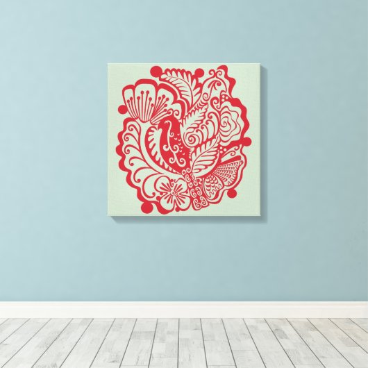 Vögel im Garten (Rot auf Weide) Leinwand drucken (Insitu (Holzboden))