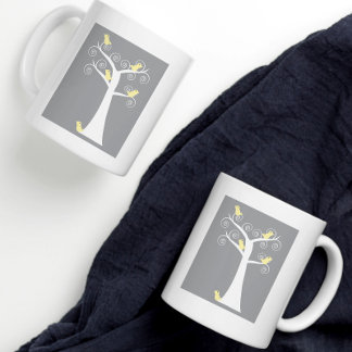 Vögel im gelben grauen Hintergrund Kaffeetasse