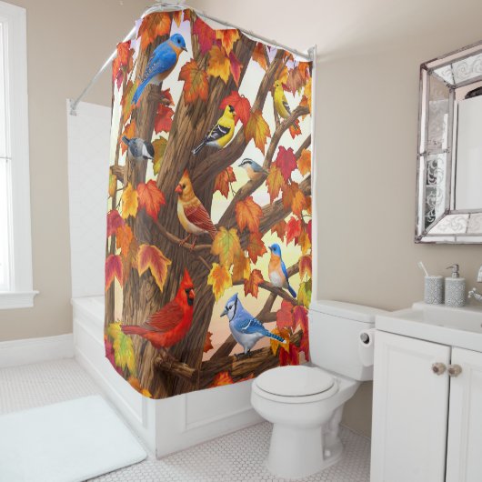 Vögel im Herbst Ahornbaum Duschvorhang (Beispiel)