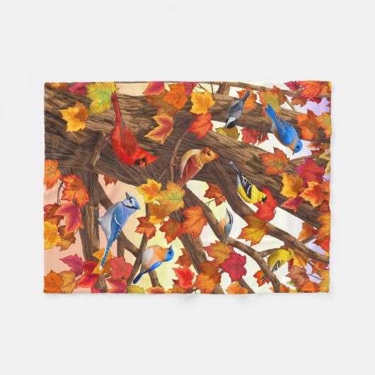 Vögel im Herbst Ahornbaum Fleecedecke (Vorderseite (Horizontal))