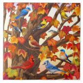 Vögel im Herbst Ahornbaum Fliese (Vorderseite)