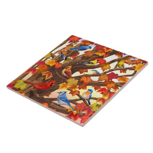 Vögel im Herbst Ahornbaum Fliese (Seite)