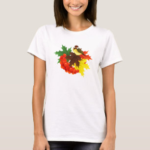 Vogel im Herbst, Blätter und Berries T-Shirt