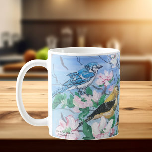 Vögel im Hinterhof blaue Jay-Gelbe Finke Kaffeetasse