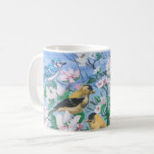 Vögel im Hinterhof blaue Jay-Gelbe Finke Kaffeetasse (Vorderseite Links)