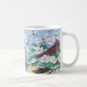 Vögel im Hinterhof blaue Jay-Gelbe Finke Kaffeetasse