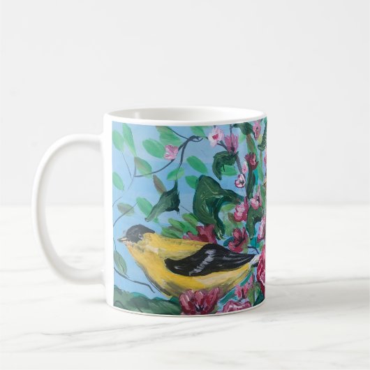 Vögel im Hinterhof handgemalte Kunst Kaffeetasse (Links)