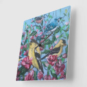 Vögel im Hinterhof Handgemalte Kunst Quadratische Wanduhr (Winkel)