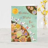 Vögel im Land der Blume: Geburtskarte Karte (Gelbe Blume)