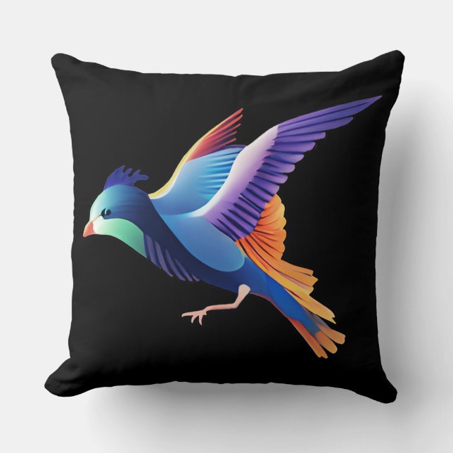 Vogel im Mittelflug auf schwarzem Hintergrund Kissen (Vorderseite)