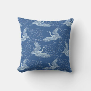 Vögel im Muster der blauen chinesischen Keramik Kissen